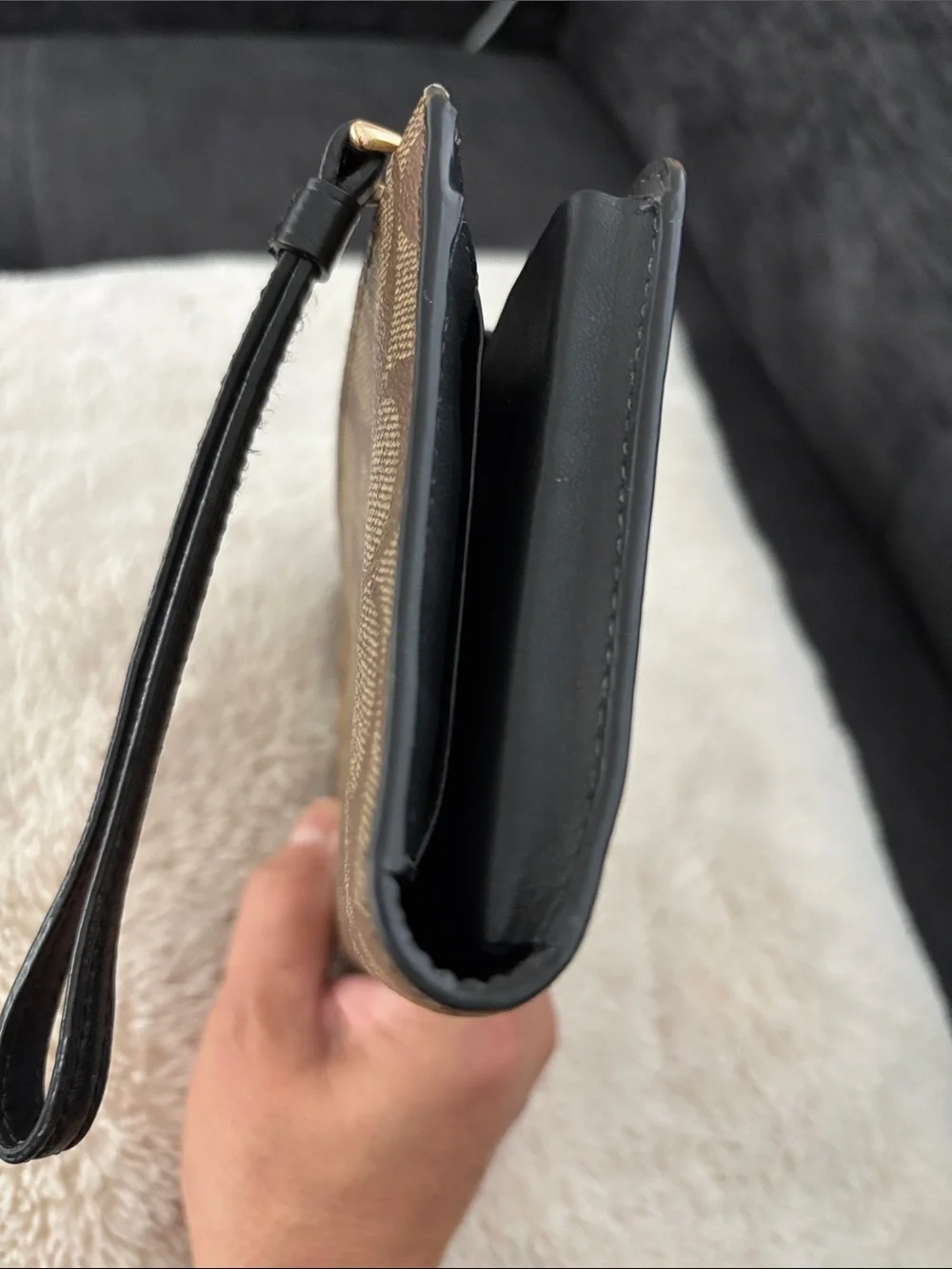Coach Brown Signature Canvas wallet with Black Leather Trim